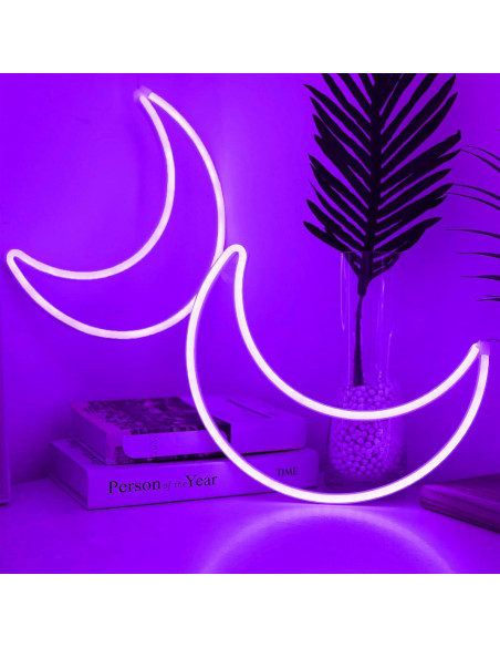 Luz de Neón Morada en Forma de Luna - Decoración LED 5V Luz de Neón Morada en Forma de Luna - Decoración LED 5V
