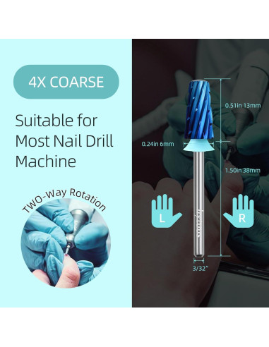 Broca de Uñas Tapered de Seguridad Hytoos 4XC Azul Nano 3/32"