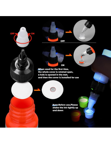Juego de Tinta para Tatuajes Ybeauty 8 Colores Fluorescentes 15ml