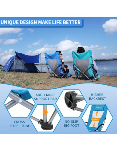 Silla de Playa KingCamp Plegable con Portavasos Azul