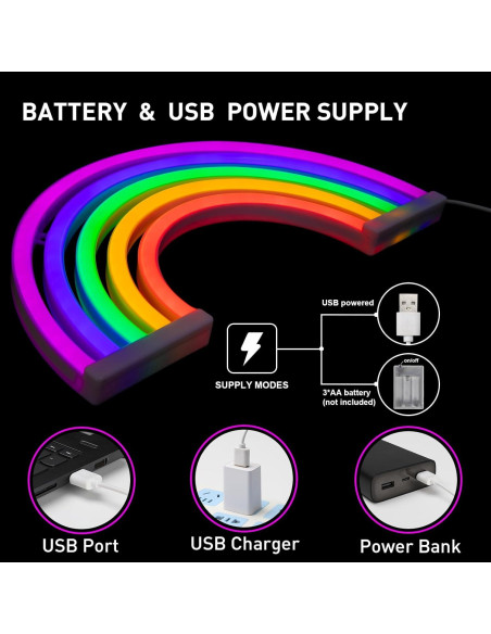Luz de Neón Arcoíris XIYUNTE 30x16.5cm USB/Batería Luz de Neón Arcoíris XIYUNTE 30x16.5cm USB/Batería