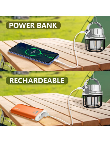 Linterna de Camping LED LONLEEYU M15 Gris, 6 Modos, Recargable