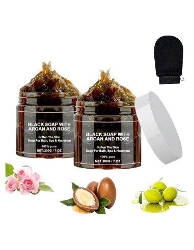 Jabón Negro Beldi Zawina Marruecos 200g con Argán y Rosa