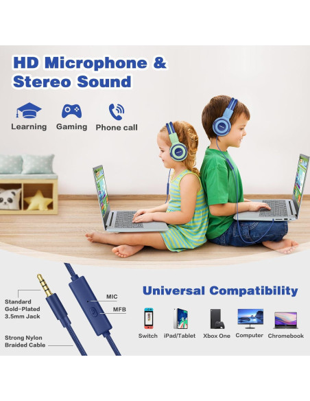 Auriculares con Cable SIMOLIO con Micrófono y Limitador de Volumen Auriculares con Cable SIMOLIO con Micrófono y Limitador de Volumen