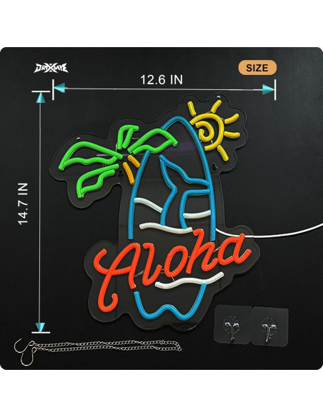 Cartel de Neón Aloha Tiki Bar 41.3x27.9 cm USB Dimmable Cartel de Neón Aloha Tiki Bar 41.3x27.9 cm USB Dimmable