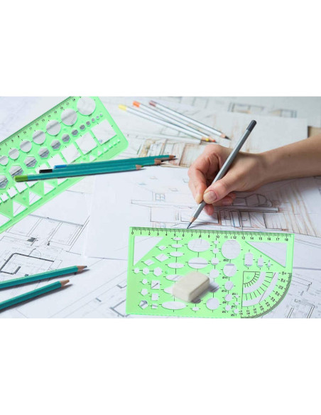 Set de Plantillas de Dibujo KesaPlan 9 Pcs Geométricas Verde Set de Plantillas de Dibujo KesaPlan 9 Pcs Geométricas Verde