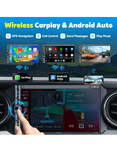Estéreo de Coche Doble Din SJOYBRING con Carplay y Android Auto