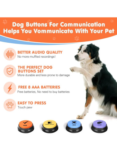 Botones de Comunicación para Perros DCIAER - 4 Botones Grabables