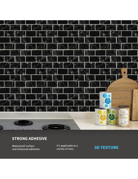Azulejos Autoadhesivos Art3d 10 Hojas 30.48x30.48 cm Mármol Negro Azulejos Autoadhesivos Art3d 10 Hojas 30.48x30.48 cm Mármol Negro