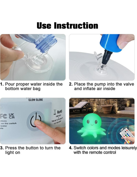 Luces Flotantes Solares Qoolife Pulpo Inflables 38cm Control Remoto Luces Flotantes Solares Qoolife Pulpo Inflables 38cm Control Remoto