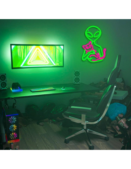 Luz de Neón LED Virlusy Gato Alienígena Dimmable Verde 45.4x29.6cm Luz de Neón LED Virlusy Gato Alienígena Dimmable Verde 45.4x29.6cm