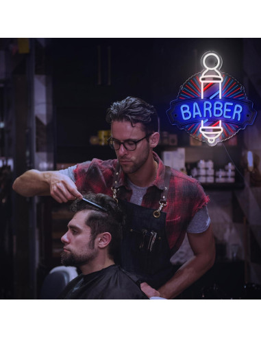 Letrero de Neón LED Barbería WAMPUTO 33.5x35 cm Azul