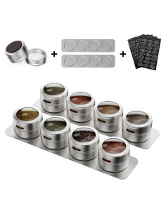 Juego de 8 Latas Magnéticas para Especias Vetacsion con Etiquetas