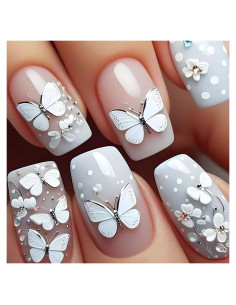 Uñas Postizas 3D Mariposa TBRZTR 24 Pcs Rosa Nude