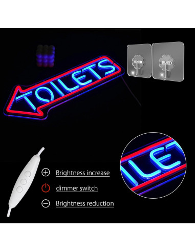 Letrero de Neón LED Baños LULANMP 42.9x17 cm Ajustable