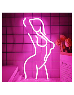 Luz de Neón Dama LED Rosa 40x29cm con Interruptor Dimmable