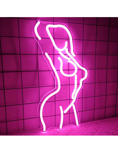 Luz de Neón Dama LED Rosa 40x29cm con Interruptor Dimmable