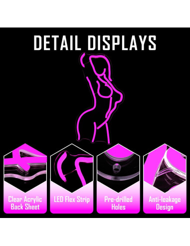 Luz de Neón Dama LED Rosa 40x29cm con Interruptor Dimmable