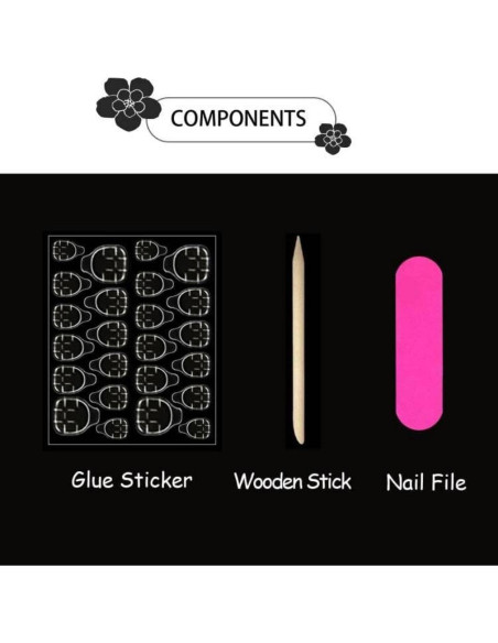 Uñas Postizas Cortas Cuadradas Sevgob con Flores 24pcs Uñas Postizas Cortas Cuadradas Sevgob con Flores 24pcs