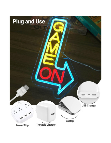 Signo Neón LED GAME ON NHD para Decoración de Pared 35.6x17.8cm Signo Neón LED GAME ON NHD para Decoración de Pared 35.6x17.8cm