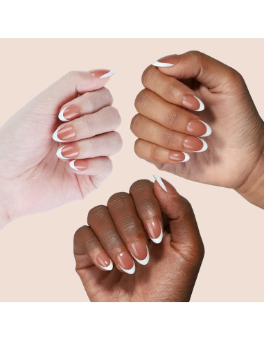 Uñas Postizas Cortas Almendra LANYOS 32 Pcs Francés Marrón