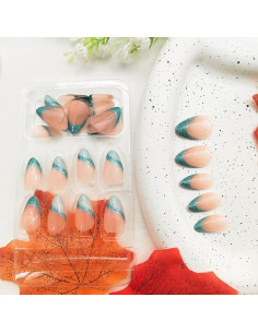 Uñas Postizas Cortas Almendra BDRUIXING Brillo Azul 30 Pcs 2