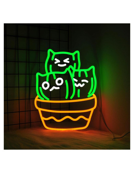 Luz de Neón LED Gato Cactus 35.5x27.5cm USB Decorativa Luz de Neón LED Gato Cactus 35.5x27.5cm USB Decorativa