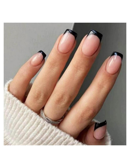 Uñas Postizas Cortas Cuadradas Puyokinm 24 Pcs Punta Francesa Negra Uñas Postizas Cortas Cuadradas Puyokinm 24 Pcs Punta Francesa Negra