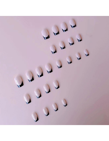 Uñas Postizas Cortas Cuadradas Puyokinm 24 Pcs Punta Francesa Negra Uñas Postizas Cortas Cuadradas Puyokinm 24 Pcs Punta Francesa Negra