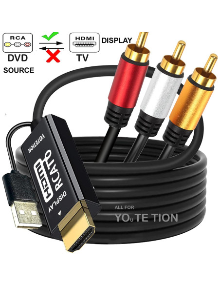 YOTETION Convertidor AV a HDMI 3FT 1080P para PS2 PS3 Xbox YOTETION Convertidor AV a HDMI 3FT 1080P para PS2 PS3 Xbox