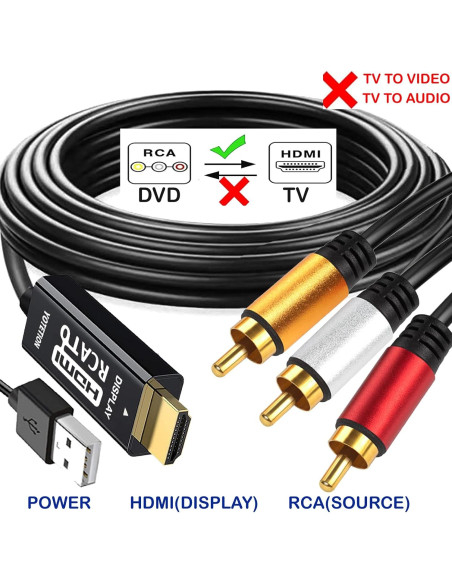 YOTETION Convertidor AV a HDMI 3FT 1080P para PS2 PS3 Xbox YOTETION Convertidor AV a HDMI 3FT 1080P para PS2 PS3 Xbox