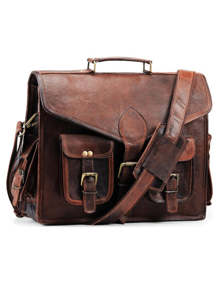 Bolsa de Mensajero de Cuero Vintage Handmade World 38x10x28cm Bolsa de Mensajero de Cuero Vintage Handmade World 38x10x28cm
