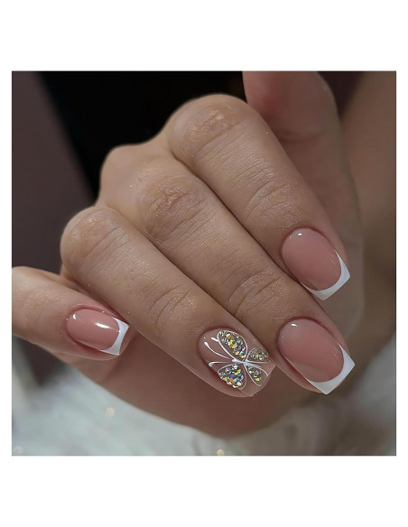 Uñas Postizas Cortas Cuadradas RTKHFZE 24 Pcs Diseño Mariposas Uñas Postizas Cortas Cuadradas RTKHFZE 24 Pcs Diseño Mariposas
