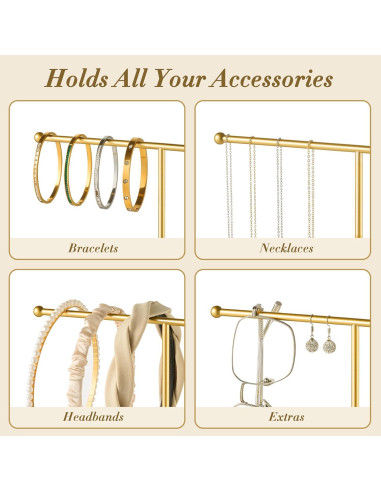 Soporte para Collares pickpiff con Base de Mármol Dorado 2 Niveles