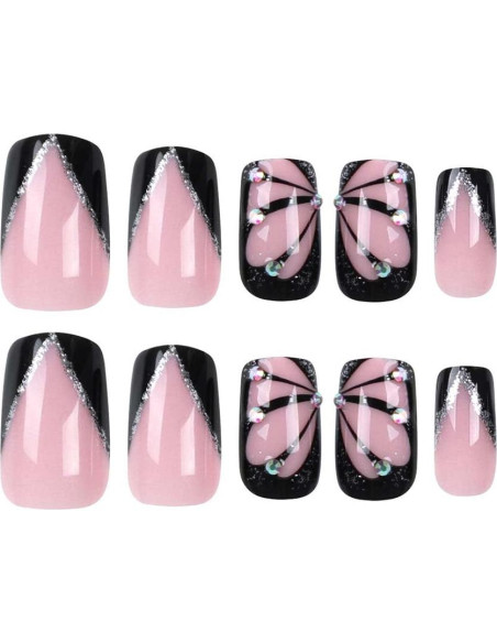 Uñas Postizas KASOICRA Mariposa Cuadradas 24Pcs con Brillo Uñas Postizas KASOICRA Mariposa Cuadradas 24Pcs con Brillo