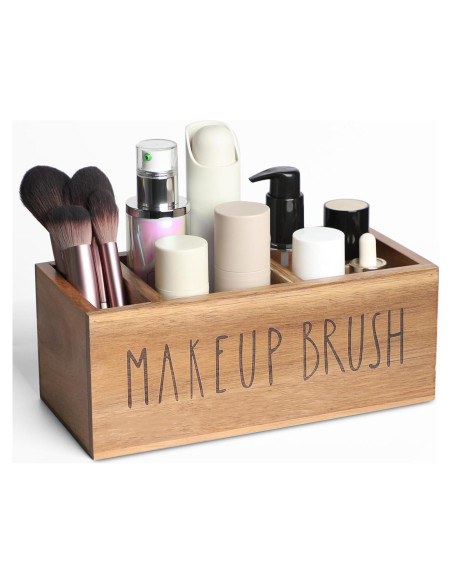 Organizador de Brochas de Maquillaje LBEMEY de Madera Acacia 3 Compartimentos Organizador de Brochas de Maquillaje LBEMEY de Madera Acacia 3 Compartimentos