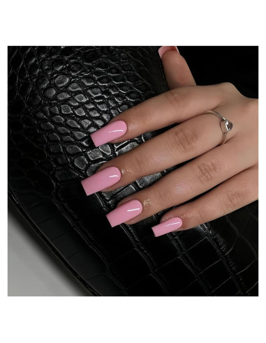 Uñas Postizas KQueenest Rosa Bebé Largas Cuadradas 24 Pcs