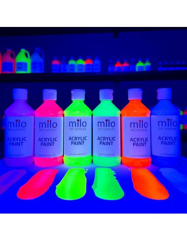 Juego de Pintura Acrílica Fluorescente Milo 6 Colores 4 oz
