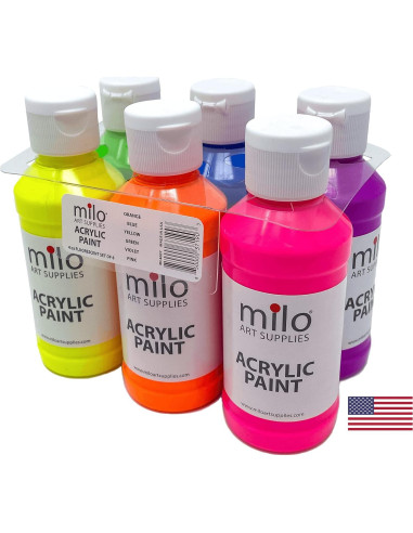 Juego de Pintura Acrílica Fluorescente Milo 6 Colores 4 oz