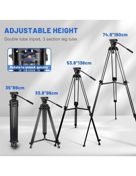 Trípode Profesional COMAN KX3636 con Cabezal Fluido 360 Trípode Profesional COMAN KX3636 con Cabezal Fluido 360