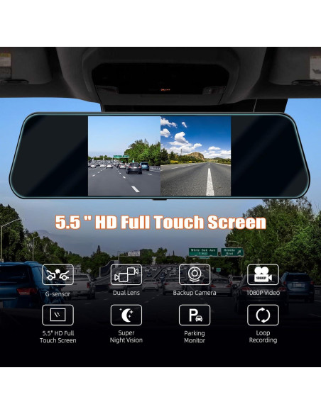 Cámara de Espejo 5.5" AMprime 1080P Duales Delantera y Trasera Cámara de Espejo 5.5" AMprime 1080P Duales Delantera y Trasera