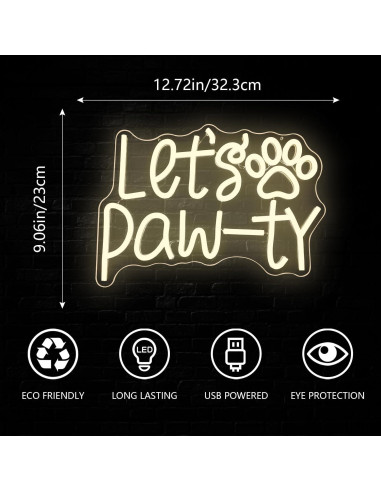 Letrero Neón LED Levantemos Fiesta para Cumpleaños de Perro