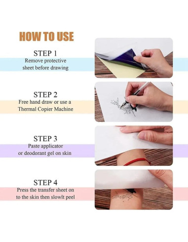 Papel de Transferencia Tatuajes Yuelong 15PCS A4 Térmico 21.6x27.9cm