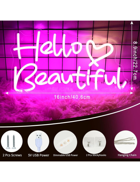 Cartel de Neón LED Hola Hermoso 40.6 x 24.4 cm Decoración Cartel de Neón LED Hola Hermoso 40.6 x 24.4 cm Decoración