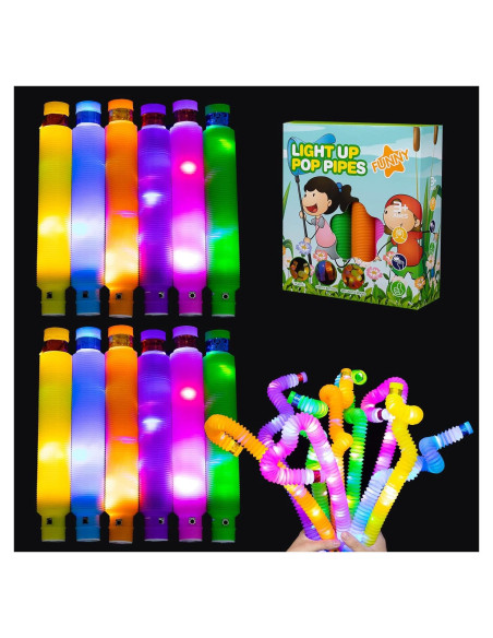 Tubos Fidget Pop Iluminados DJBoomy - 12 Pcs Brillantes Tubos Fidget Pop Iluminados DJBoomy - 12 Pcs Brillantes