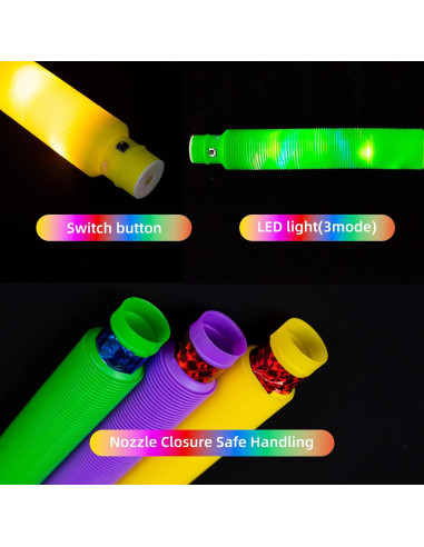 Tubos Fidget Pop Iluminados DJBoomy - 12 Pcs Brillantes