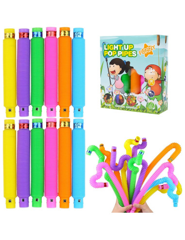 Tubos Fidget Pop Iluminados DJBoomy - 12 Pcs Brillantes