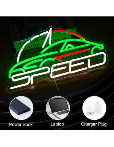 Luz de Neón LED Regulable BNEMCEZH 42x22 cm USB Coche Deportivo