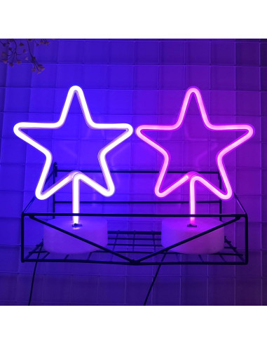 Luz Neon LED JYWJ con Base USB y Pilas AA - Púrpura