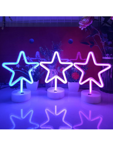 Luz Neon LED JYWJ con Base USB y Pilas AA - Púrpura